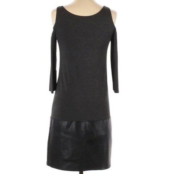 Bailey 44 Black Dark Gray Dress New NWT Small S Cold Shoulder Faux Leather RARE - Picture 2 of 2